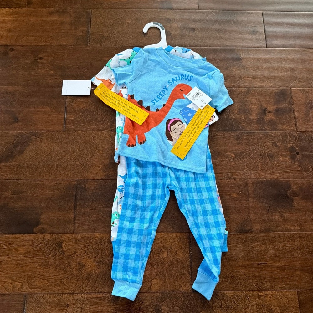 Miss Rachel Boys 12 M Dinosaur Pajamas 4 Piece Set Cotton Sleepwear Blue